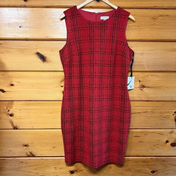 Calvin Klein Women's Sleeveless Lined Plaid Sheath Dress Knee Length 14 - Picture 1 of 4